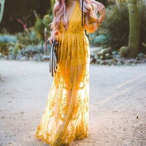 NWT Honey Punch Romper Maxi Mustard